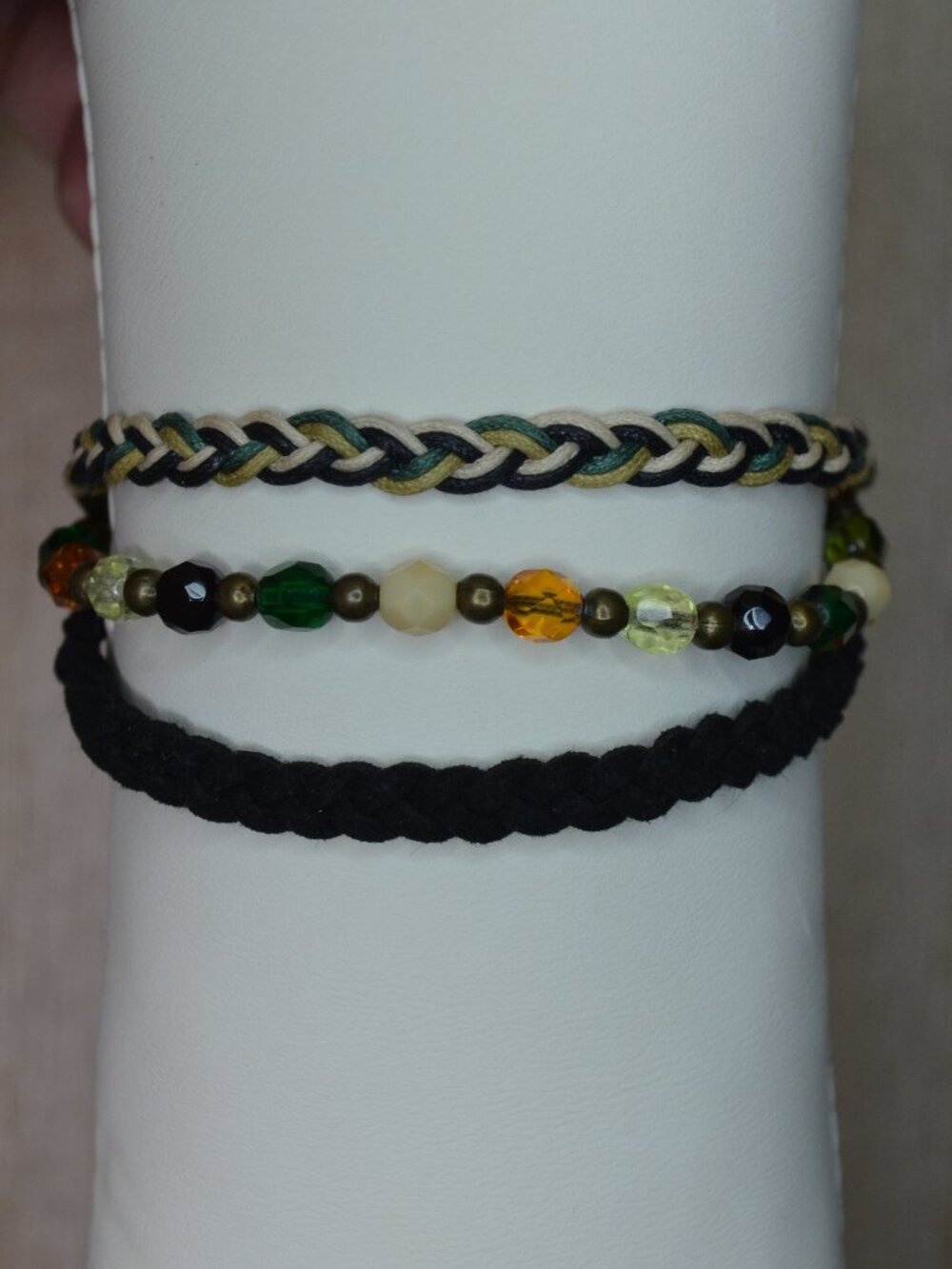 Handmade Boho Braided Suede and Czech Crystal Bracelet Stack Set